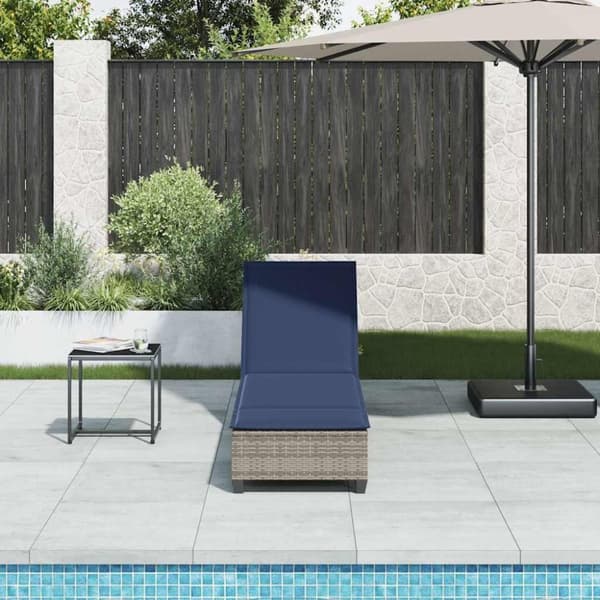 vidaXL liggestol med hynder 55x200x25,5 cm polyrattan grå