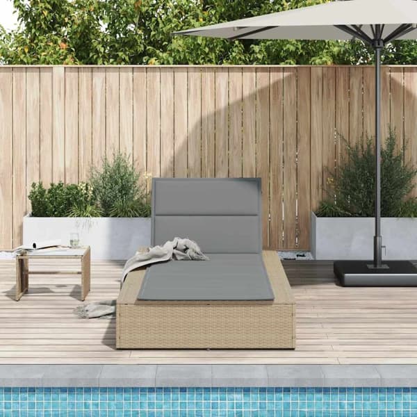 vidaXL Solsäng med flytande dyna beige konstrotting