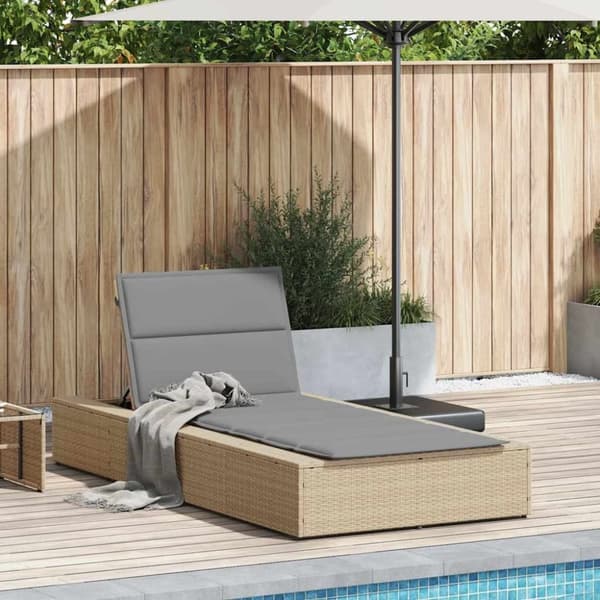 vidaXL Solsäng med flytande dyna beige konstrotting