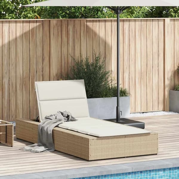 vidaXL Solsäng med flytande dyna beige konstrotting