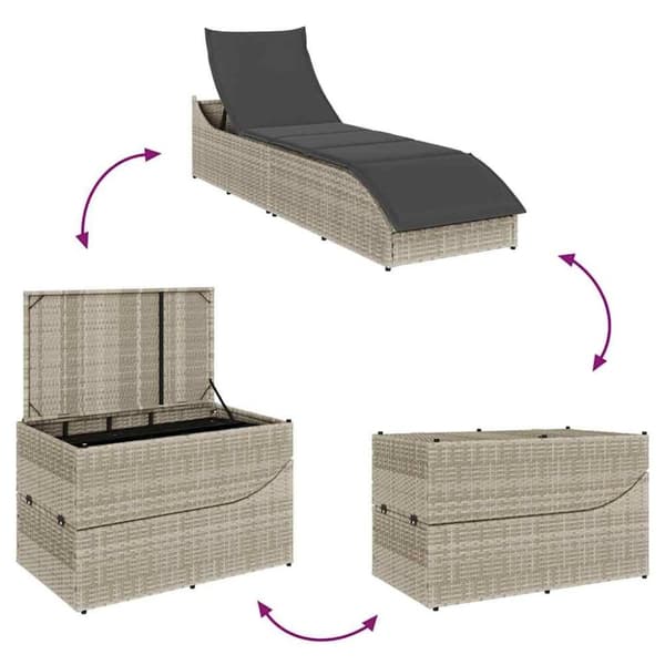 vidaXL sammenklappelig solseng med hynde og opbevaring polyrattan