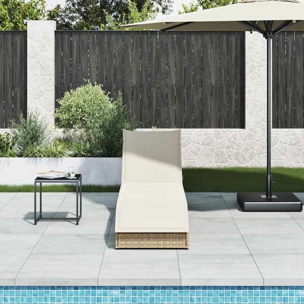 vidaXL sammenklappelig solseng med hynde & opbevaring polyrattan beige