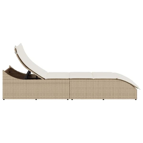 vidaXL sammenklappelig solseng med hynde & opbevaring polyrattan beige