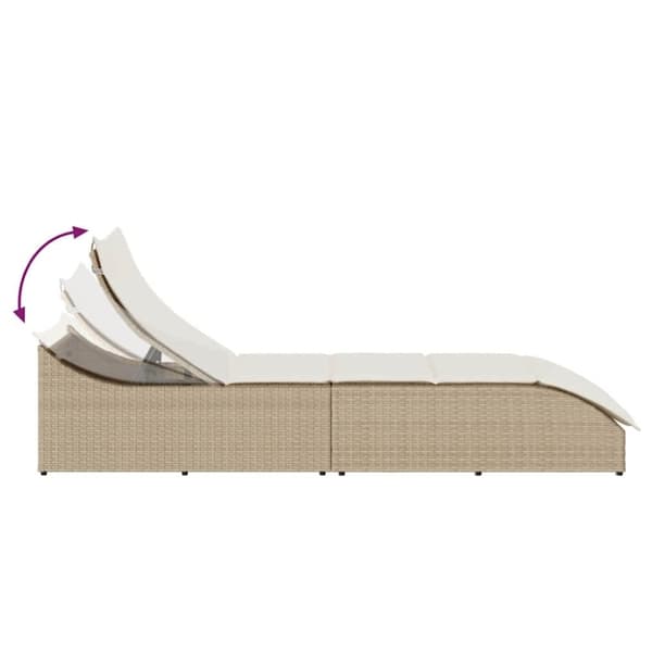 vidaXL sammenklappelig solseng med hynde & opbevaring polyrattan beige