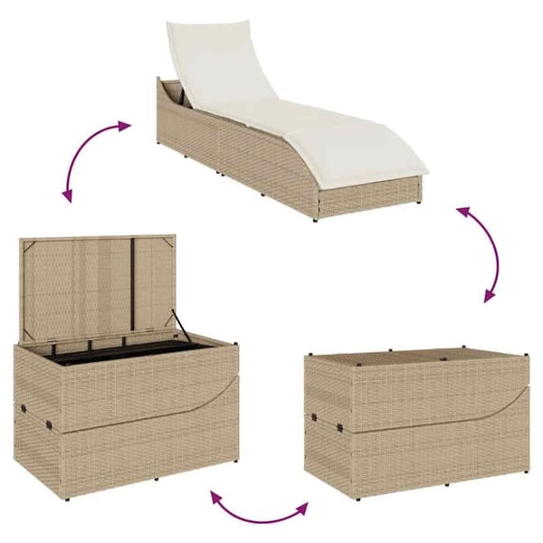 vidaXL sammenklappelig solseng med hynde & opbevaring polyrattan beige