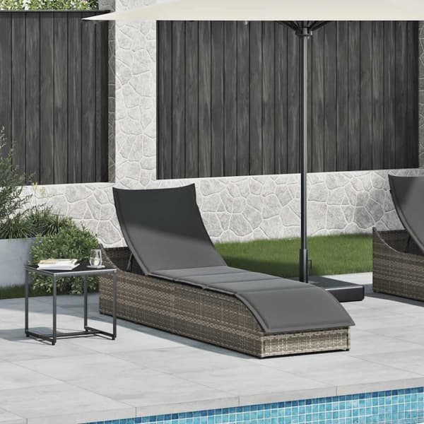 vidaXL sammenklappelig solseng med hynde og opbevaring polyrattan grå