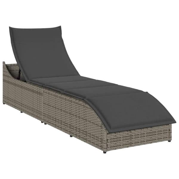 vidaXL sammenklappelig solseng med hynde og opbevaring polyrattan grå