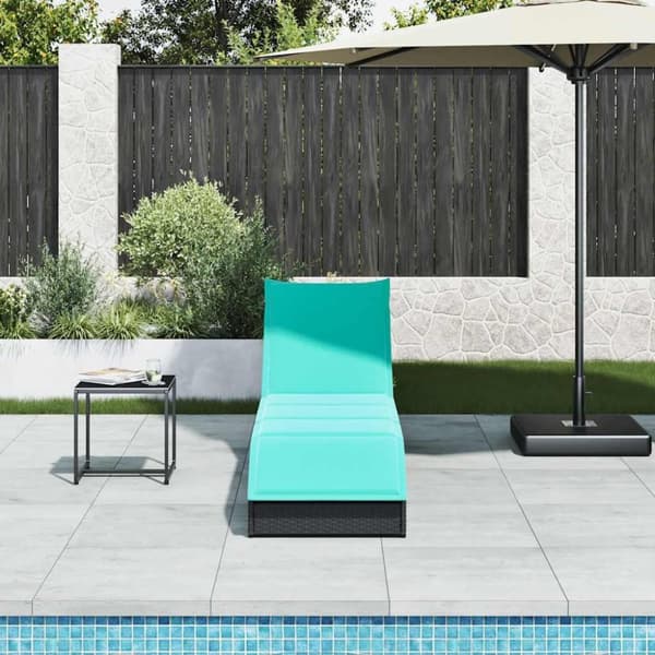 vidaXL sammenklappelig solseng med hynde og opbevaring polyrattan sort