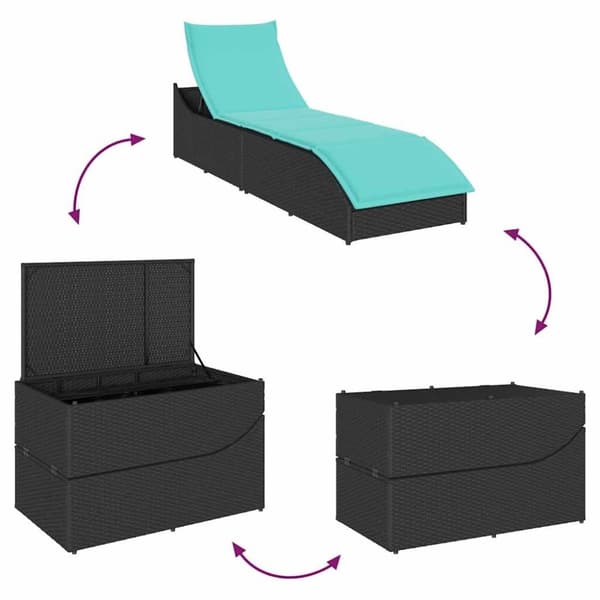 vidaXL sammenklappelig solseng med hynde og opbevaring polyrattan sort