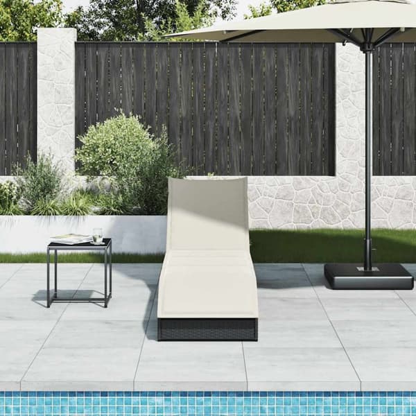 vidaXL sammenklappelig solseng med hynde og opbevaring polyrattan sort