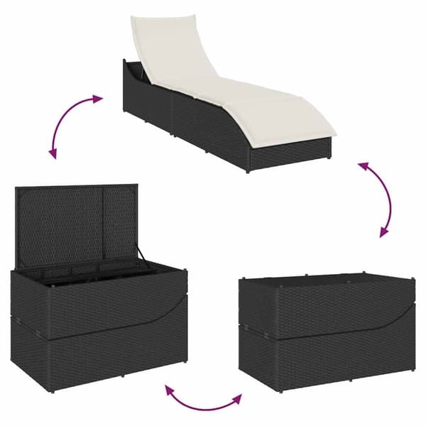 vidaXL sammenklappelig solseng med hynde og opbevaring polyrattan sort