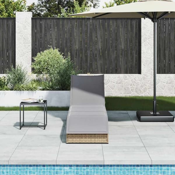 vidaXL sammenklappelig solseng med hynde & opbevaring polyrattan beige