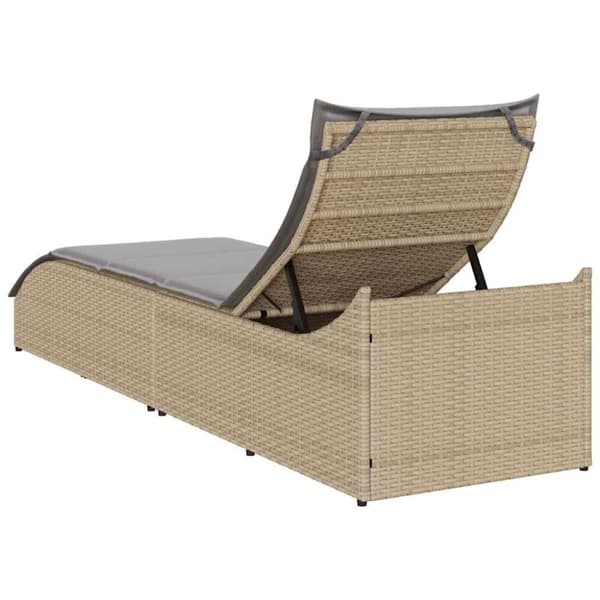 vidaXL sammenklappelig solseng med hynde & opbevaring polyrattan beige
