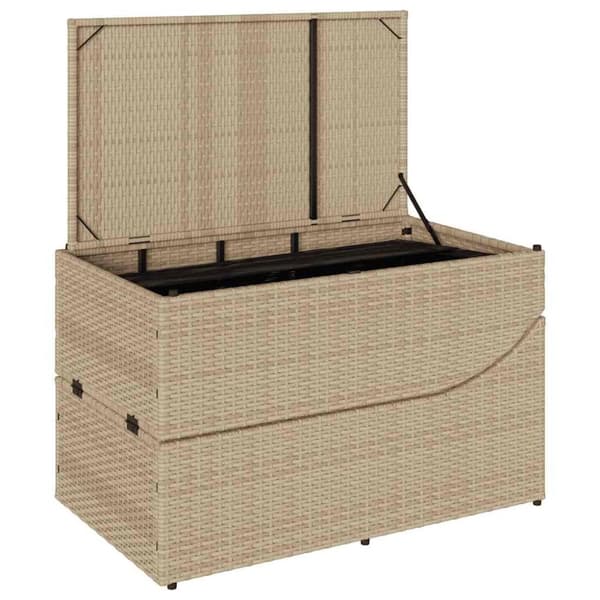 vidaXL sammenklappelig solseng med hynde & opbevaring polyrattan beige