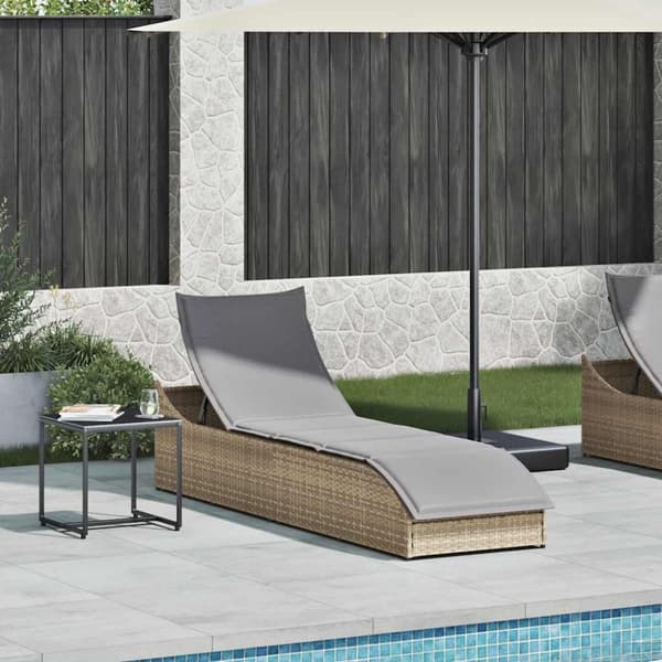 vidaXL sammenklappelig solseng med hynde & opbevaring polyrattan beige