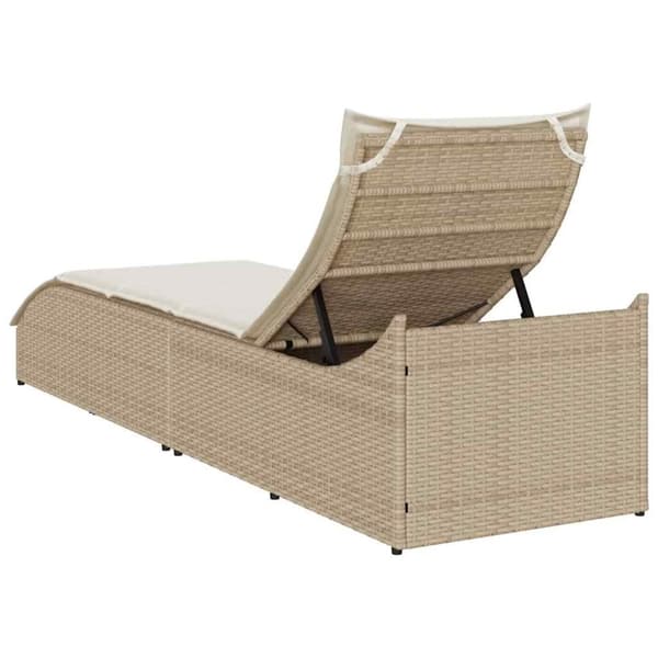 vidaXL hopfällbar solstol med dyna och förvaring beige konstrotting
