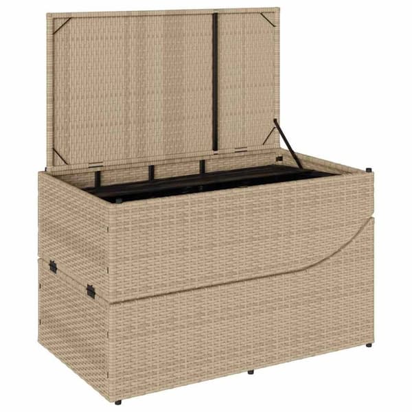 vidaXL hopfällbar solstol med dyna och förvaring beige konstrotting