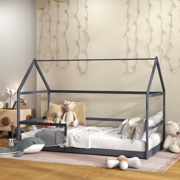 Rootz Children's Hut Bed - Kids Bed - Småbarnsäng - Säkerhetsräcke - Pine Wood - 196L x 97,5W x 135H CM - Perfekt för åldrarna 3-8