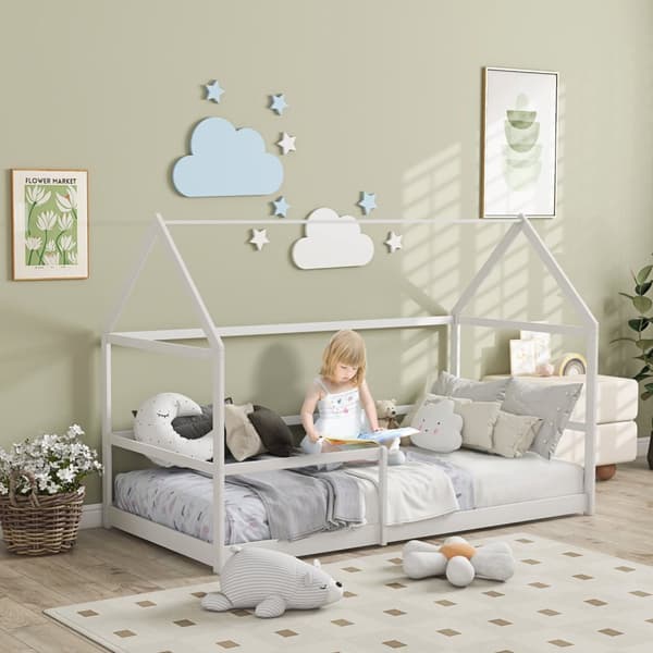 Rootz Children's Hut Bed - Tree House Bed - Barn Bed - Fall Protection - Secure Räcken - 196L X 97,5W X 135H CM