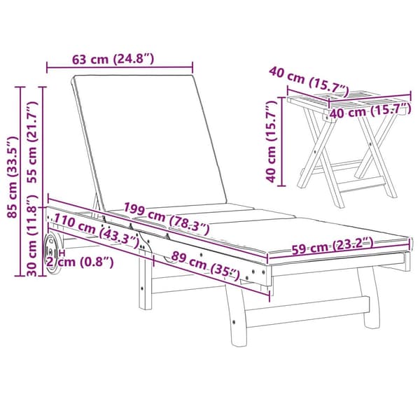 vidaXL Vognede Solsenger 2 stk med Bord & Pute i Solid Akasietre