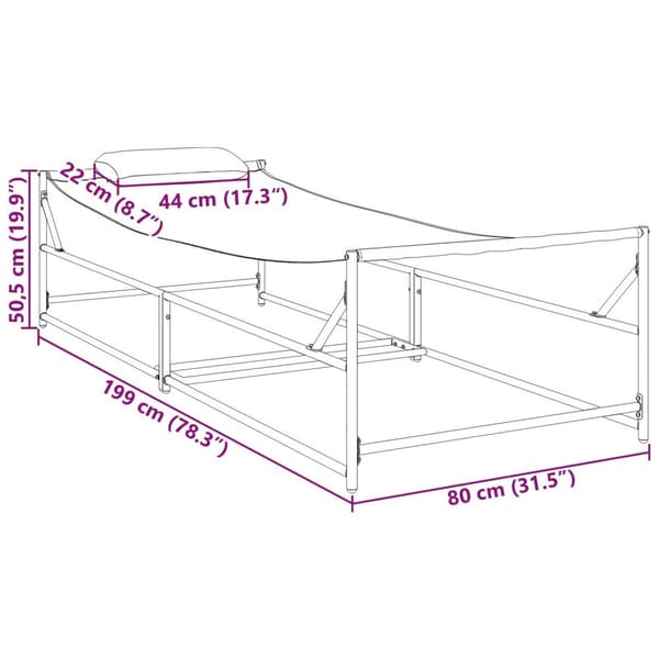 vidaXL Hage Solbed - Antrasitt - 200x74x73 cm - Stål & Textilene