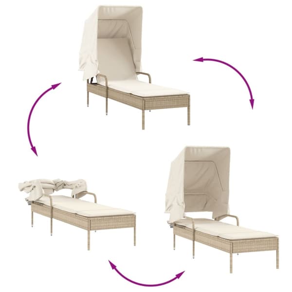 Solsäng med tak beige konstrotting