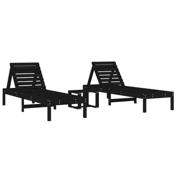 Solsängar 2 st med bord svart massiv furu