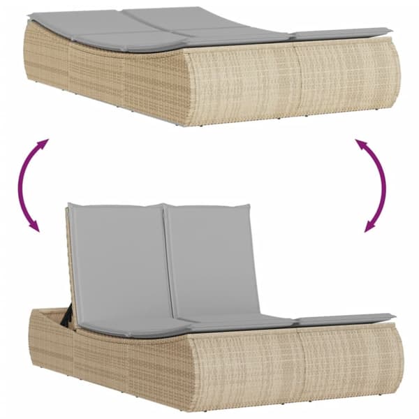 Dubbel solsäng med dynor beige konstrotting