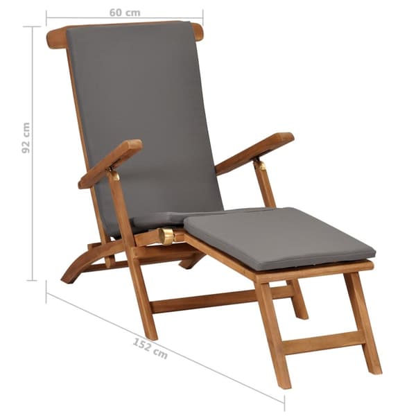 Däckstol med dyna mörkgrå massiv teak