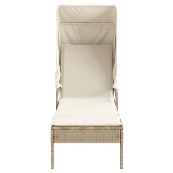 Solsäng med tak och bord beige konstrotting