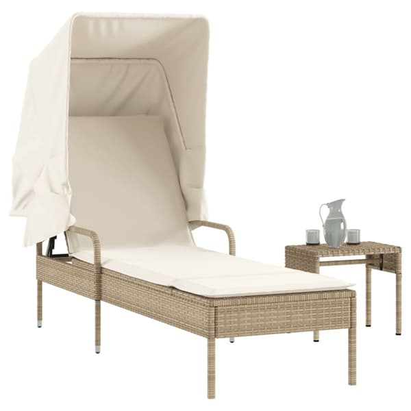 Solsäng med tak och bord beige konstrotting