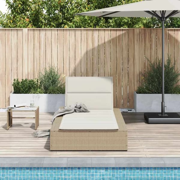 Solsäng med flytande dyna beige konstrotting