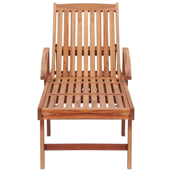 Solsäng med beige dyna massiv teak