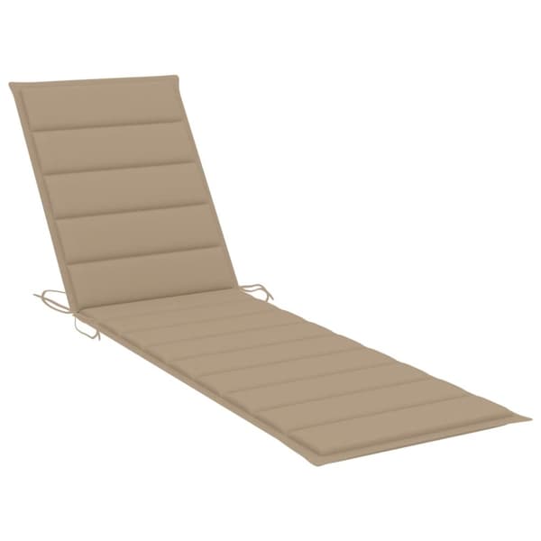 Solsäng med beige dyna massiv teak