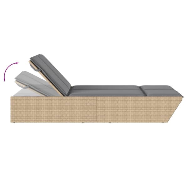 Dubbel solsäng med dynor beige konstrotting