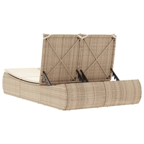 Dubbel solsäng med dynor beige konstrotting