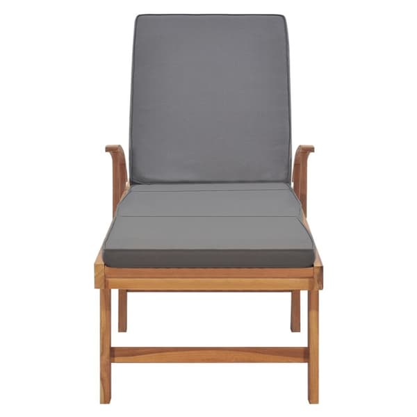 Solsäng med dyna massiv teak grå