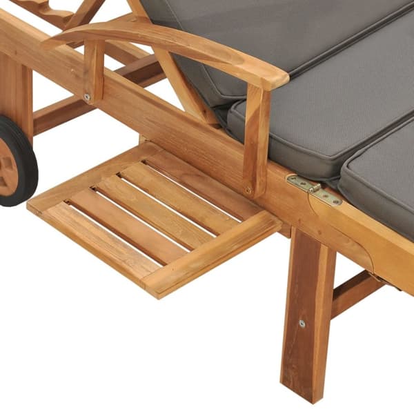 Solsäng med dyna massiv teak grå