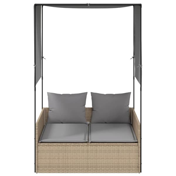 Dubbel solsäng med tak och dynor beige konstrotting