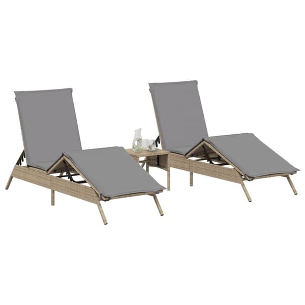 Solsängar 2 st med bord beige konstrotting
