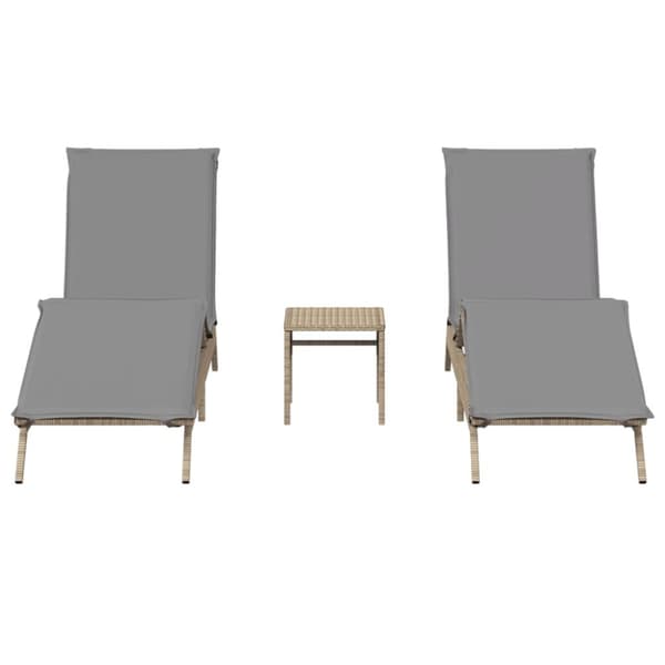 Solsängar 2 st med bord beige konstrotting