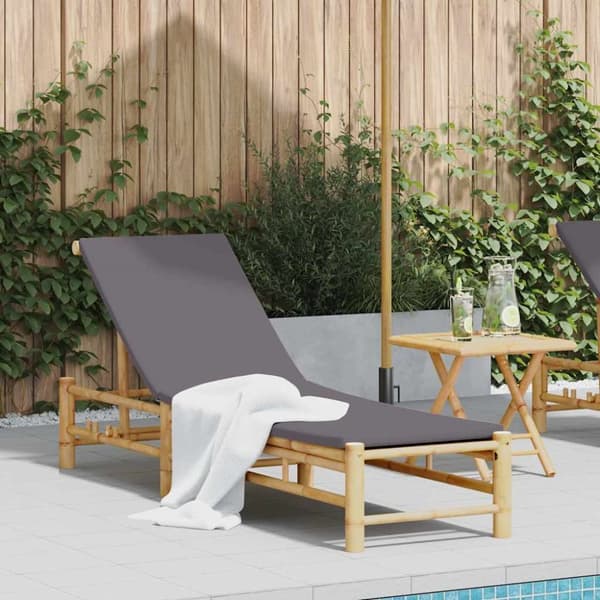 Solsäng med dynor 55x199x30 cm bambu