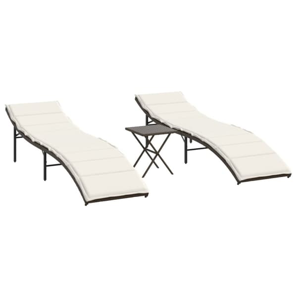 Solsängar 2 st med bord brun konstrotting