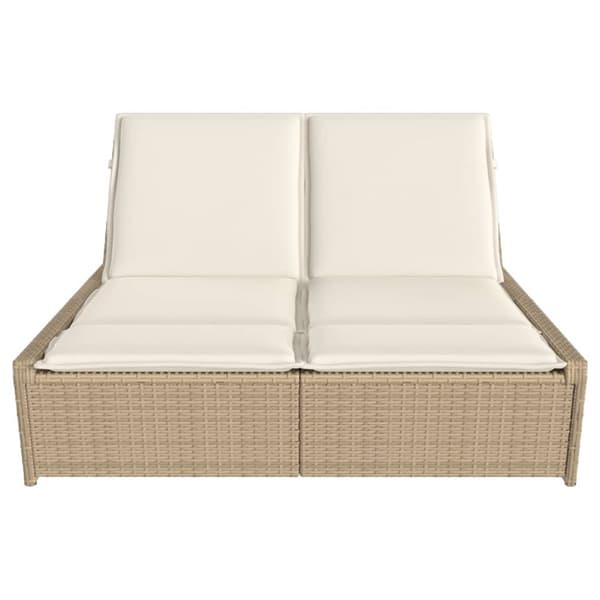 Dubbel solsäng med dynor beige konstrotting