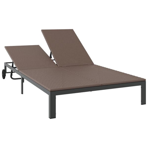 Solbädd med Kuddar och Hjul för 2 Personer Brun Poly Rattan