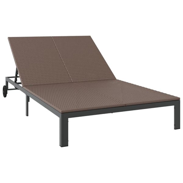 Solbädd med Kuddar och Hjul för 2 Personer Brun Poly Rattan