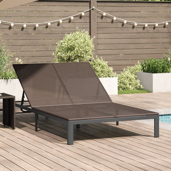 Solbädd med Kuddar och Hjul för 2 Personer Brun Poly Rattan