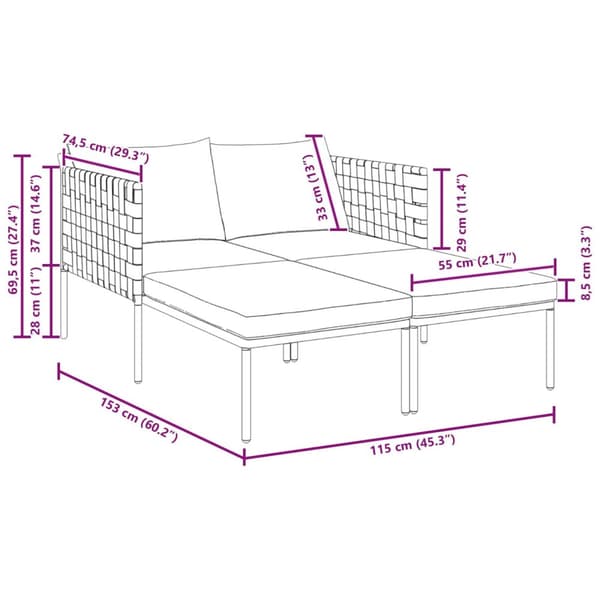 Solbädd med Kuddar 2-Person Anthracite 115x153x69,5 cm Stål