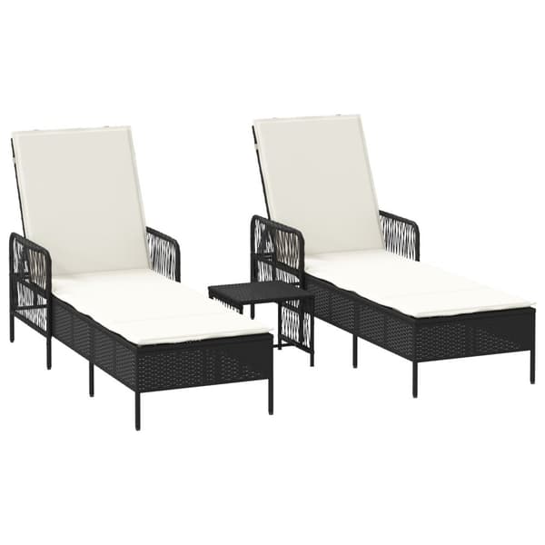 Solsängset Set om 3 Svart och gräddvit PE rattan, metall Fällbar