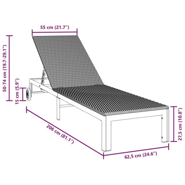 Solstol med hjul Brun Poly Rattan